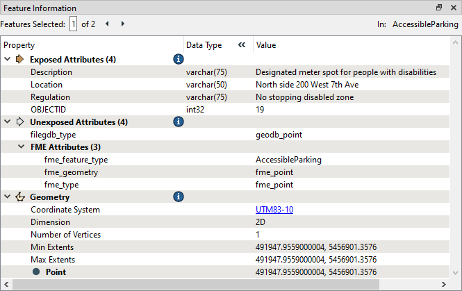 Viewing attributes in the Feature Information Window